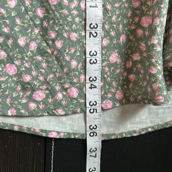 Maje Rakita Puff Sleeve Shirt Dress Green Pink Pleated Mini Floral Sz 38 US M - Picture 14 of 14